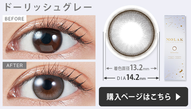 モラク ワンデー カラコンドーリッシュグレーの装用画像