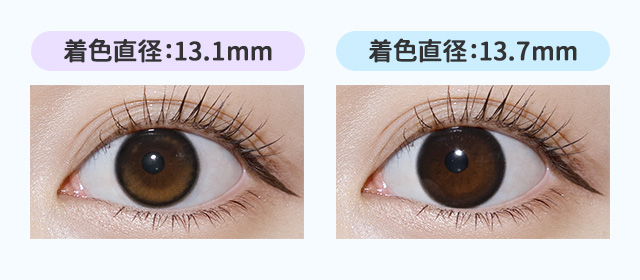 着色直径が13.0mmと13.5mmのカラコンの比較画像