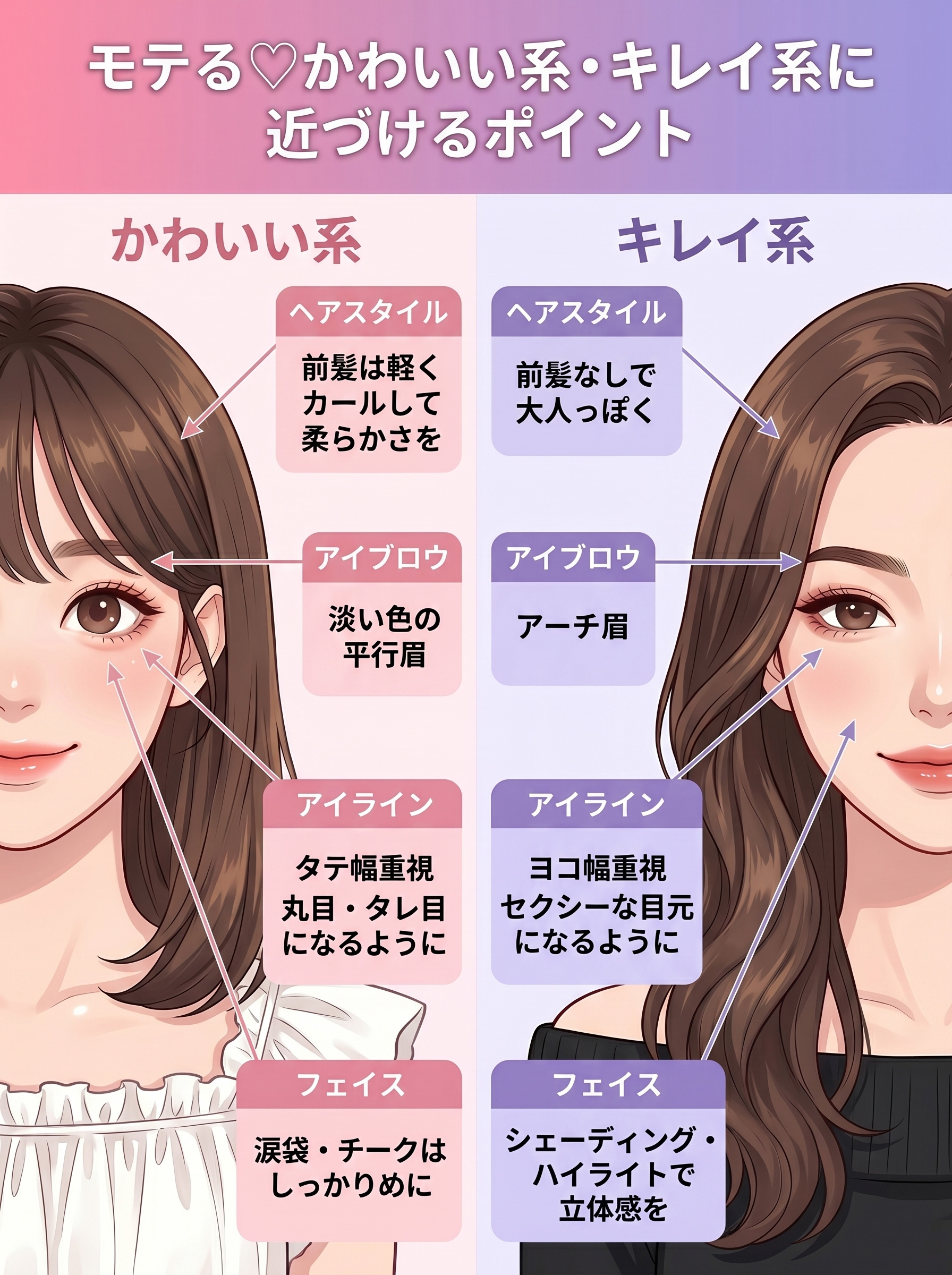 男ウケするかわいい系・キレイ系に近づけるポイントについての画像