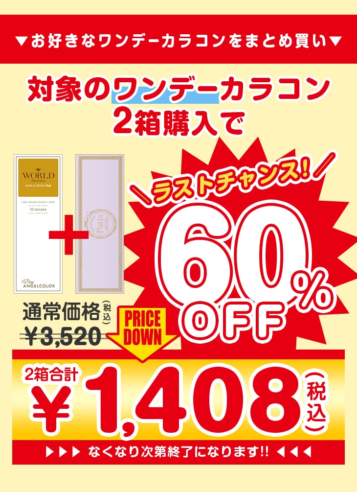 ワンデー対象商品2箱購入で60%オフ